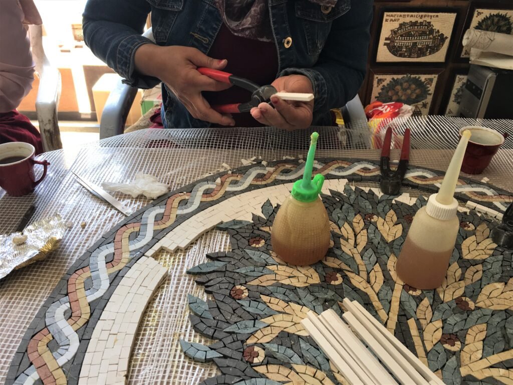 Traditional Jordanian mosaic art being created