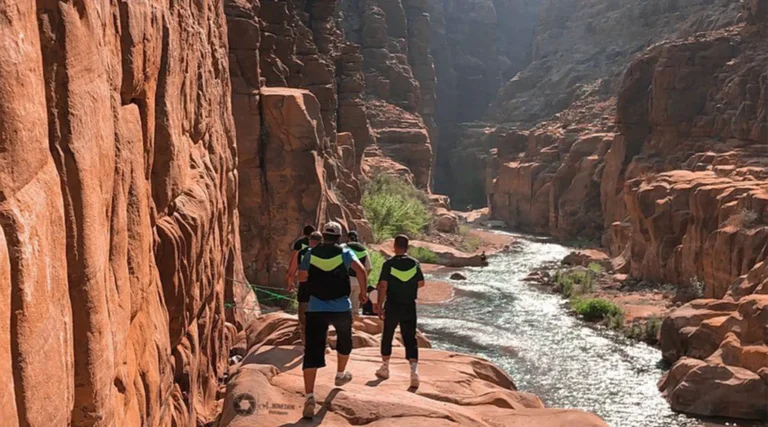 Hikers on the Siq Trail in Mujib Reserve